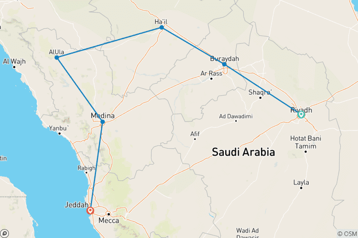 Map of The Heritage Route - Riyadh to Jeddah