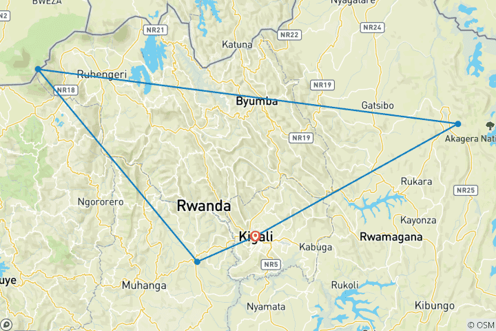 Map of 5 Days Rwanda Golden monkeys, Big 5 & Big Cats Safari