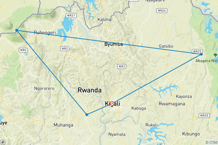 Map of 5 Days Rwanda Golden monkeys, Big 5 & Big Cats Safari