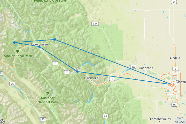 Map of 4-Day Rockies Winter Wonderland Tour | Banff & Lake Louise & Lake Minnewanka or Bubble Lake | Features