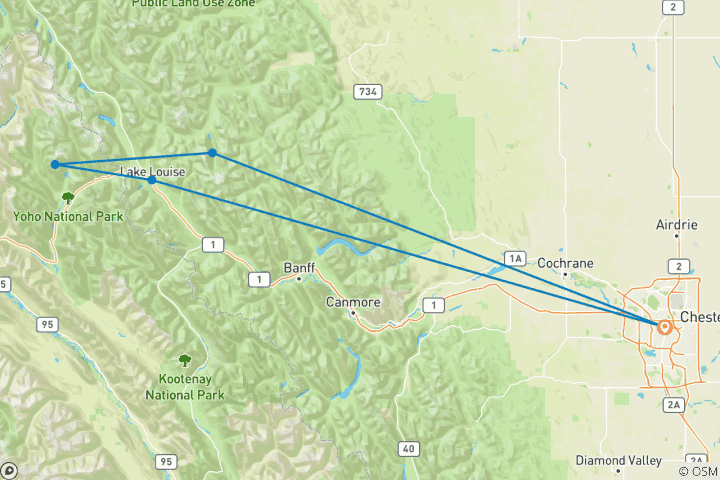 Map of 4-Day Rockies Winter Deluxe Tour | Banff & Lake Louise & Lake Minnewanka or Bubble Lake |
