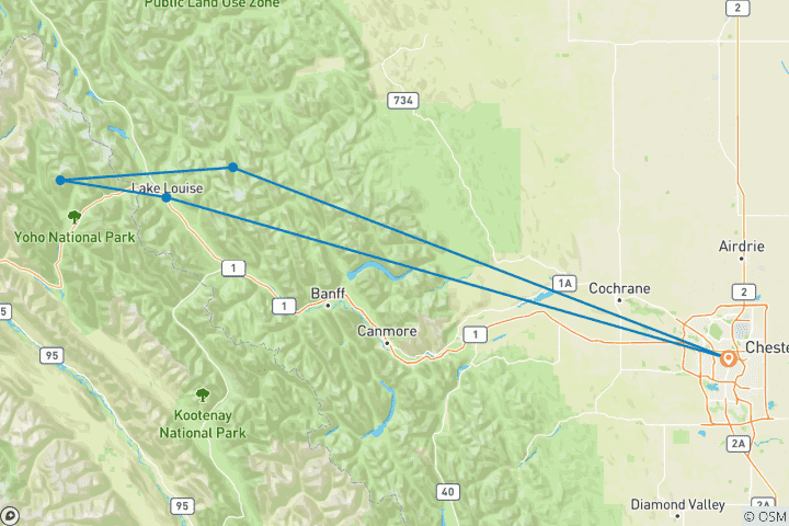 Map of 4-Day Rockies Winter Deluxe Tour | Banff & Lake Louise & Lake Minnewanka or Bubble Lake