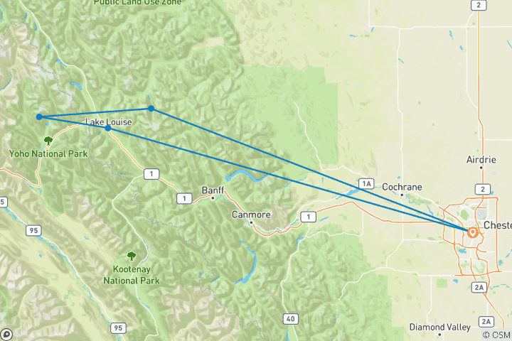 Carte du circuit Circuit de luxe de 4 jours dans les Rocheuses - Banff, Lake Louise et le lac Minnewanka ou le lac Bubble - en anglais