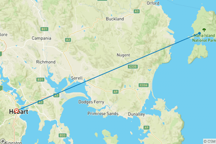 Carte du circuit Randonnée sur l'île Maria en Tasmanie