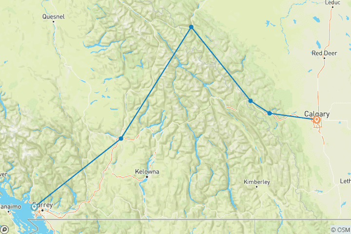 Map of 7-day Winter VIA Experience (Vancouver To Jasper) Vacation Package (ends In Calgary)