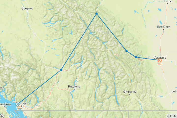 Map of 7-day Winter VIA Experience (Vancouver To Jasper) Vacation Package (ends In Calgary)