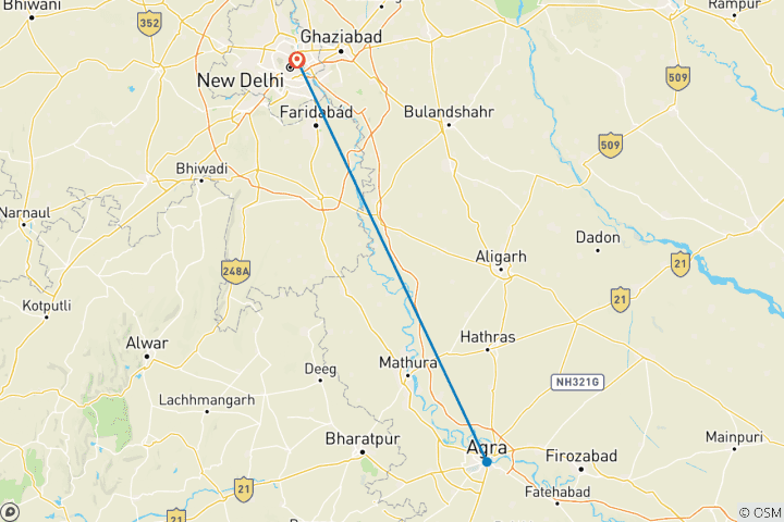 Carte du circuit Forfait de bienvenue à Delhi et Agra 4J/3N