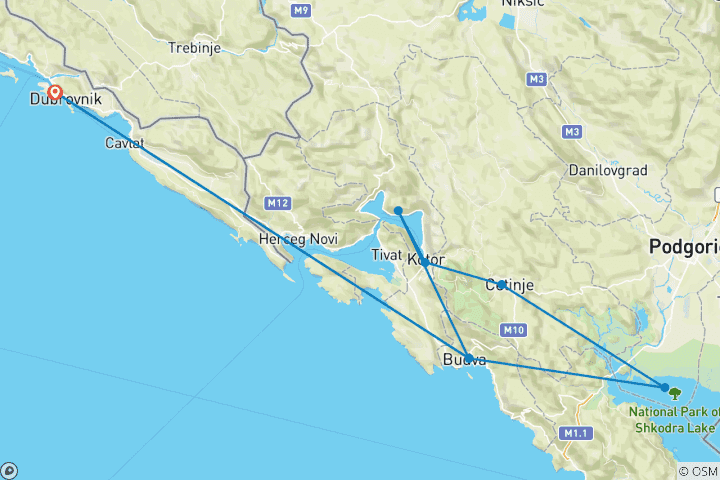 Map of Croatia & Montenegro - Dubrovnik and Montenegro