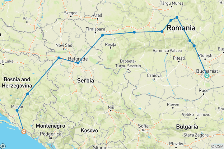 Carte du circuit Découvrez la Roumanie et les Balkans : Un voyage à travers l'histoire, les châteaux et la culture