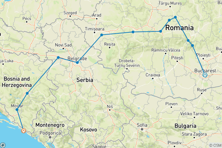 Carte du circuit Découvrez la Roumanie et les Balkans : Un voyage à travers l'histoire, les châteaux et la culture