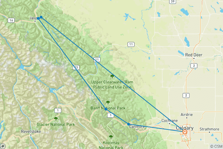 Carte du circuit Parcourez les Rocheuses canadiennes à vélo : Jasper et Banff