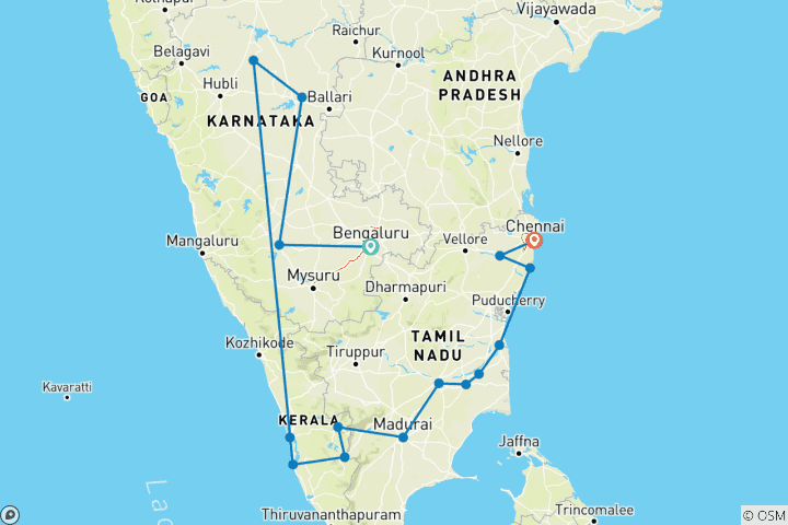 Carte du circuit Le secret bien caché de l'Inde du Sud