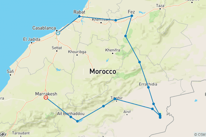 Carte du circuit Circuit de 6 jours au Maroc de Casablanca à Marrakech