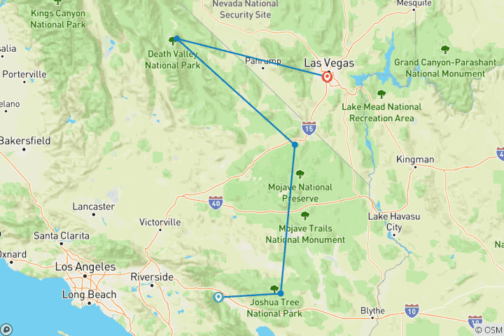 Mapa de Vacaciones en Joshua Tree y el Valle de la Muerte