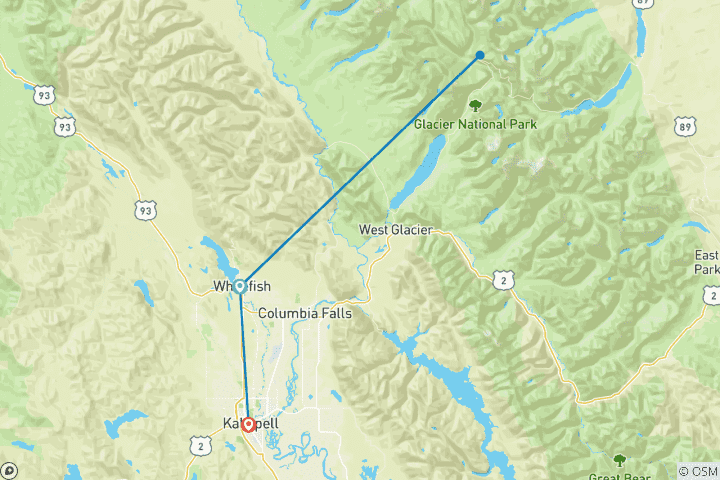 Carte du circuit Aventure dans le parc national des Glaciers