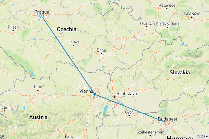 Map of Prague to Budapest Rail Explorer