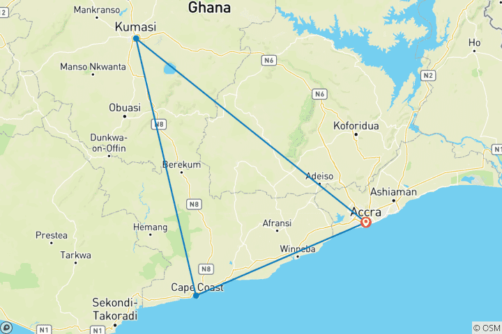 Map of Ghana Historical Tour – 7 Days