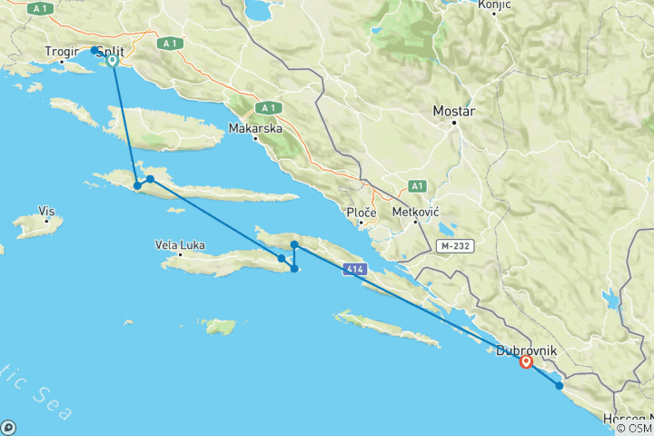 Map of CYCLING CROATIA COAST 7 DAYS TOUR