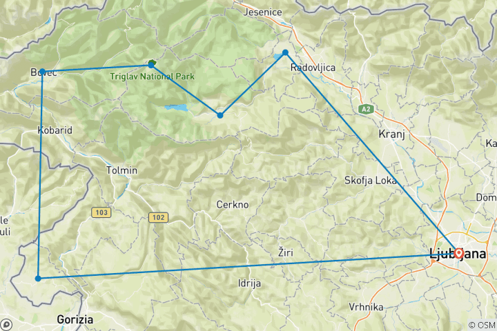 Carte du circuit Trek dans les Alpes juliennes en Slovénie