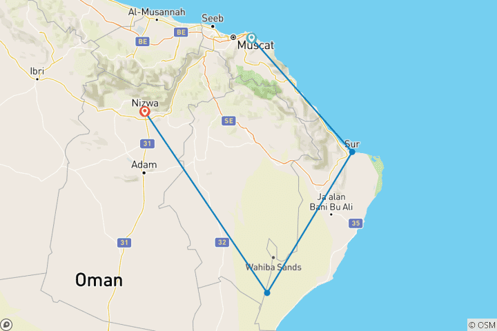 Map of The Oman Essentials Tour with Fully Live Escorted Tour in 4* Hotels - Full Board Plan