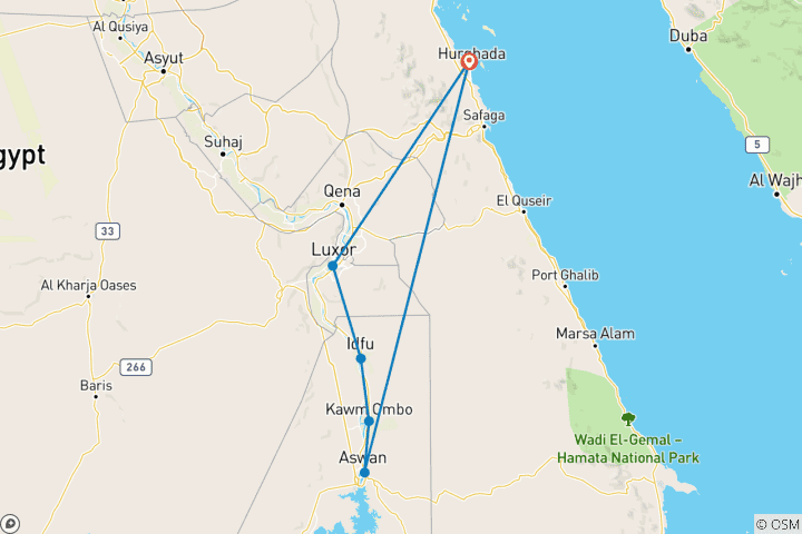 Map of From Hurghada: 5 Days 4 Nights Nile Cruises Luxor-Aswan Including All Tours