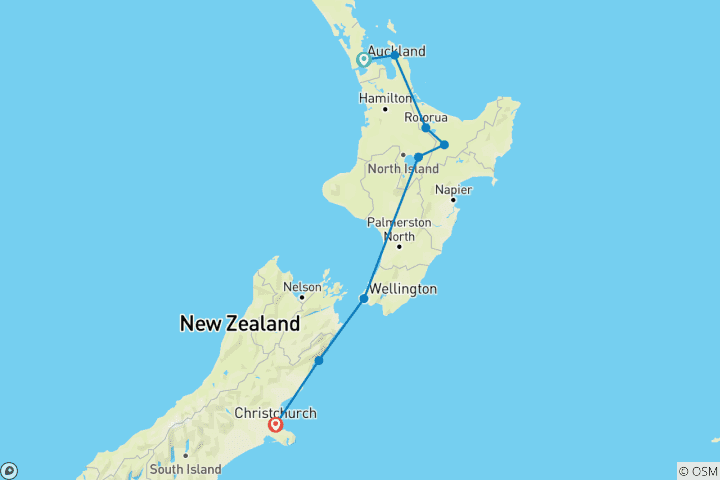 Map of New Zealand's North to South Island Adventure