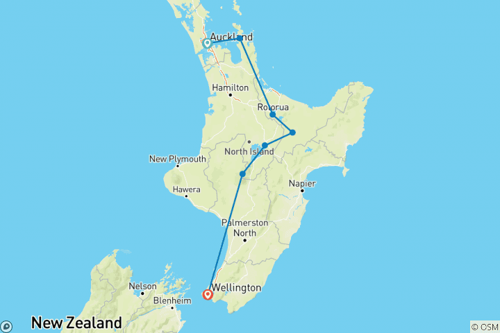 Map of New Zealand's North to South Island Adventure