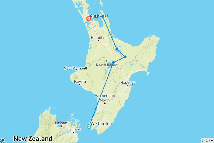 Map of New Zealand's South to North Island Adventure