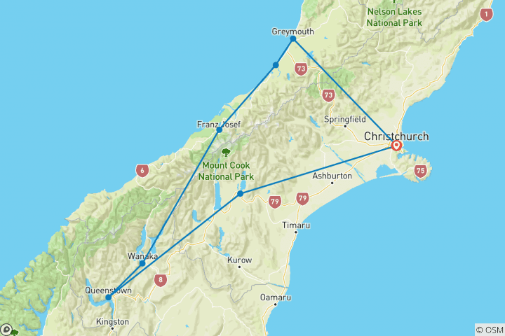 Map of New Zealand South Island Express