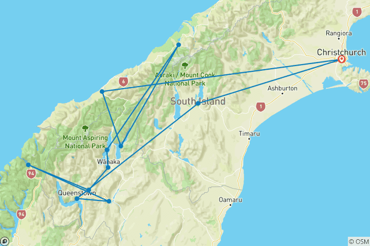Map of New Zealand South Island Express
