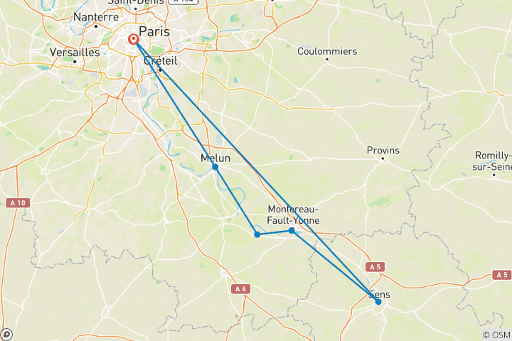 Carte du circuit Redécouvrez le passé de la France, ses sites royaux et ses villes médiévales lors d'une croisière historique sur la Petite Seine (croisière de port à port, 6 destinations)
