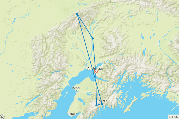 Carte du circuit Trek, vélo et kayak en Alaska