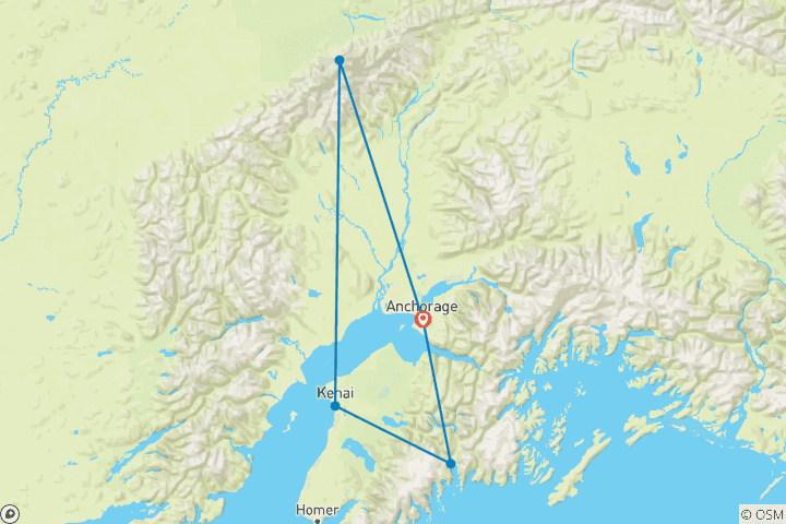 Carte du circuit Trek en Alaska : Glaciers et Denali