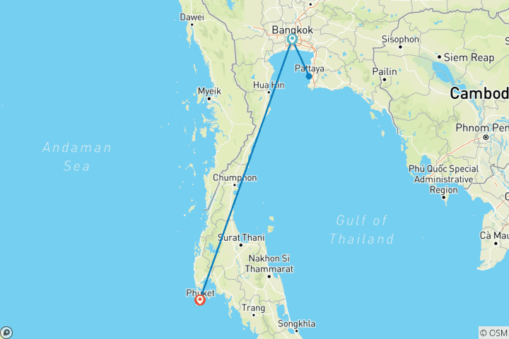 Kaart van 9-daagse nieuwe versie Thailand: Bangkok, Pattaya & Phuket