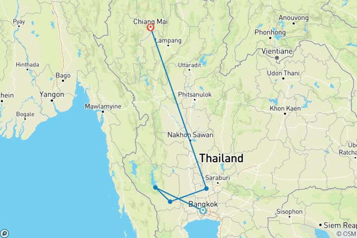 Carte du circuit Aventure en Thaïlande : Bangkok, Chiang Mai et Street Food Crawls