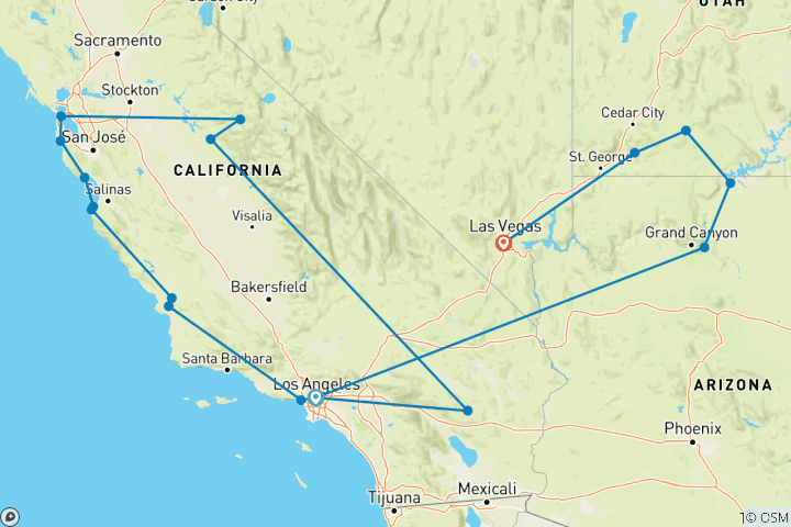 Carte du circuit Road Trip USA - Highway 1, Yosemite et; Utah