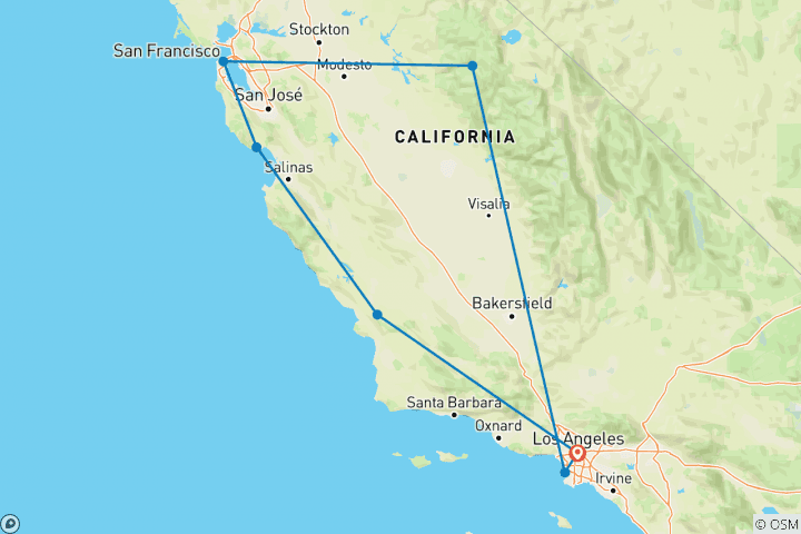 Map of USA Road Trip- The Best of Cali