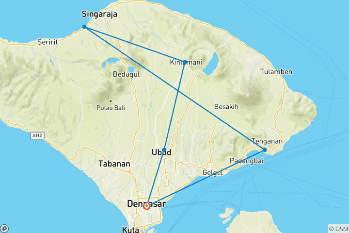 Kaart van 8-daagse Rondreis door Bali