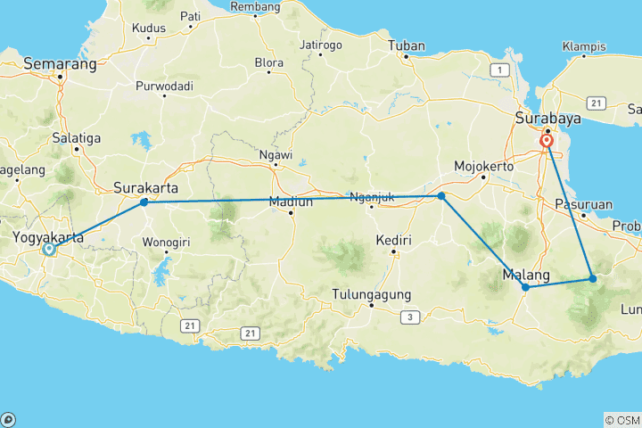 Map of 6 Nights Best of Java