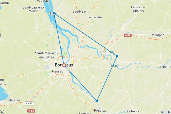 Map of Cycling The Grand Crus of Bordeaux