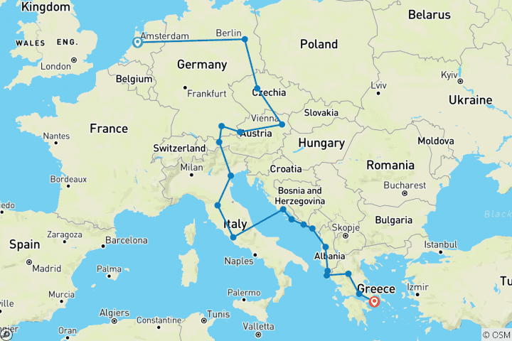 Map of Ultimate Europe: Berlin, Tuscany & Greek Temples