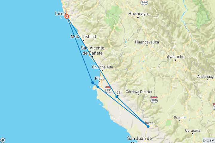 Map of The Peruvian Coast: Seafood, Sandboarding & Dune Buggies