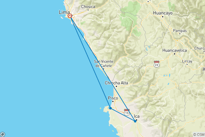 Carte du circuit La côte péruvienne : Fruits de mer, planche à sable et buggy des dunes