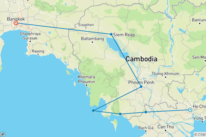 Map of Southeast Asia Trifecta: Cambodia, Vietnam & Bangkok Vibes