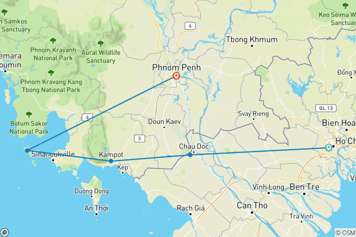 Carte du circuit Vietnam et Cambodge : Mékong, marchés locaux et îles isolées