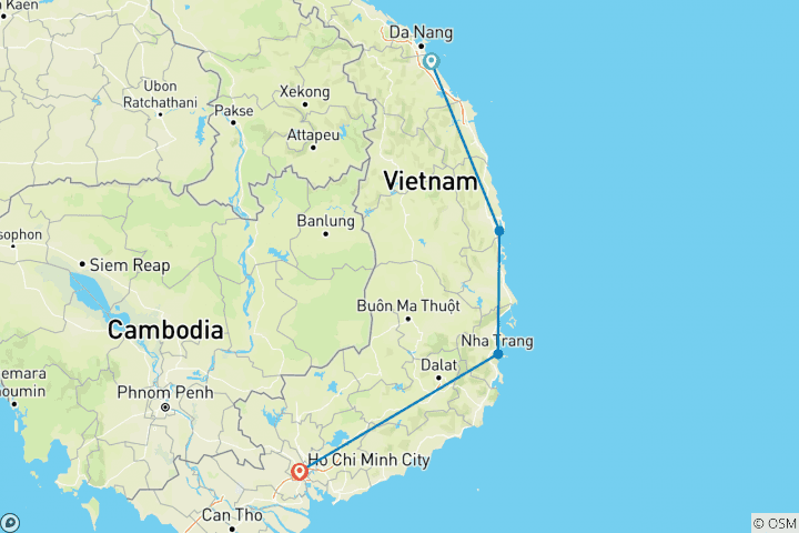 Kaart van Avonturenreis door Vietnam – Hoi An, stranden & Ho Chi Minh Stad