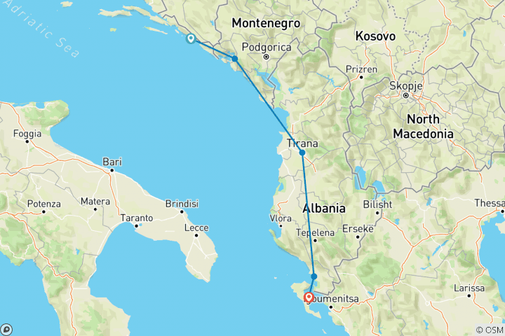 Carte du circuit Europe du Sud : Monténégro, Corfou et forteresses médiévales