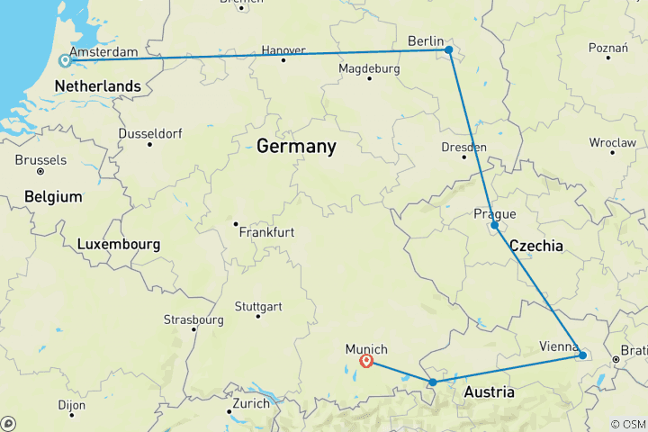 Carte du circuit L'essentiel de l'Europe occidentale : Amsterdam, Berlin et les vues épiques