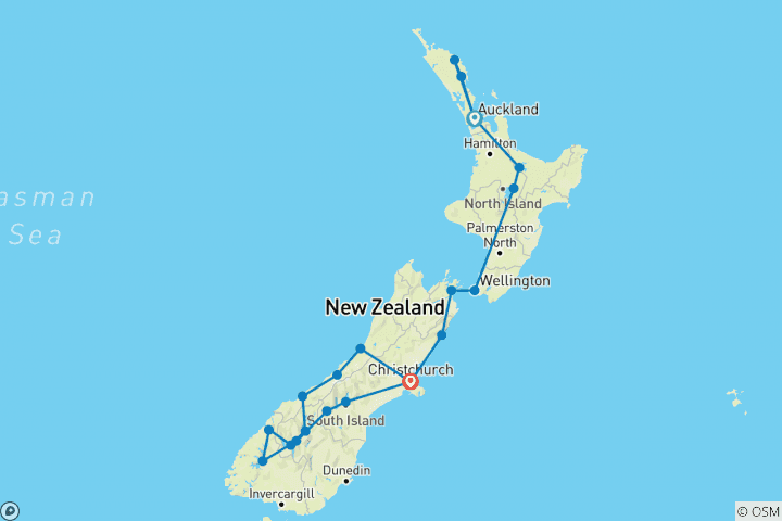 Map of Ultimate New Zealand (Southbound, 21 Days)