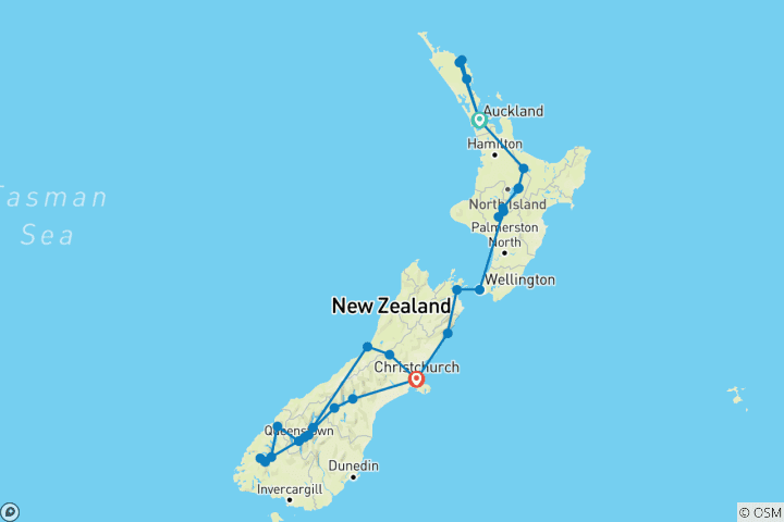 Map of Ultimate New Zealand (Southbound)